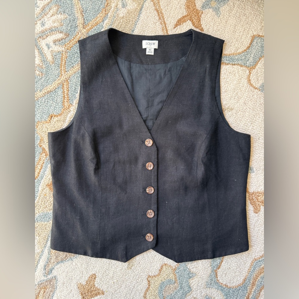 J. CREW Black Button Front V-Neck Vest, size 10 - Picture 2 of 7